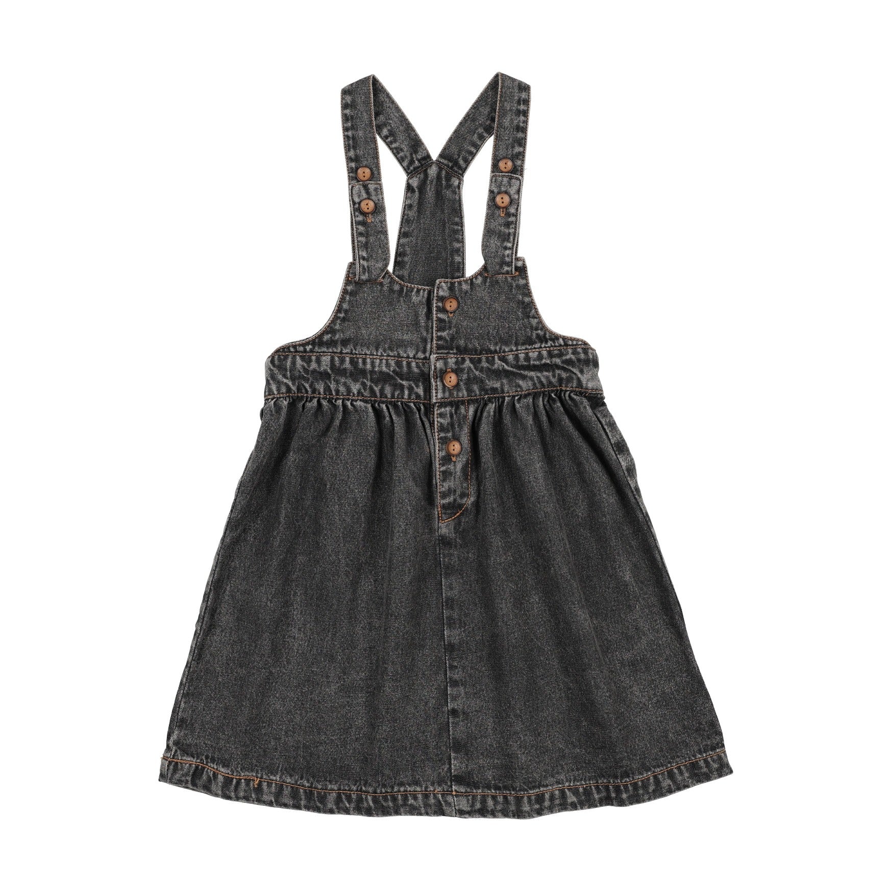 denim jumper dress black Washed Denim Overall Dress- Black