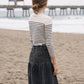DENIM DROP YOKE FLAIRED SKIRT
