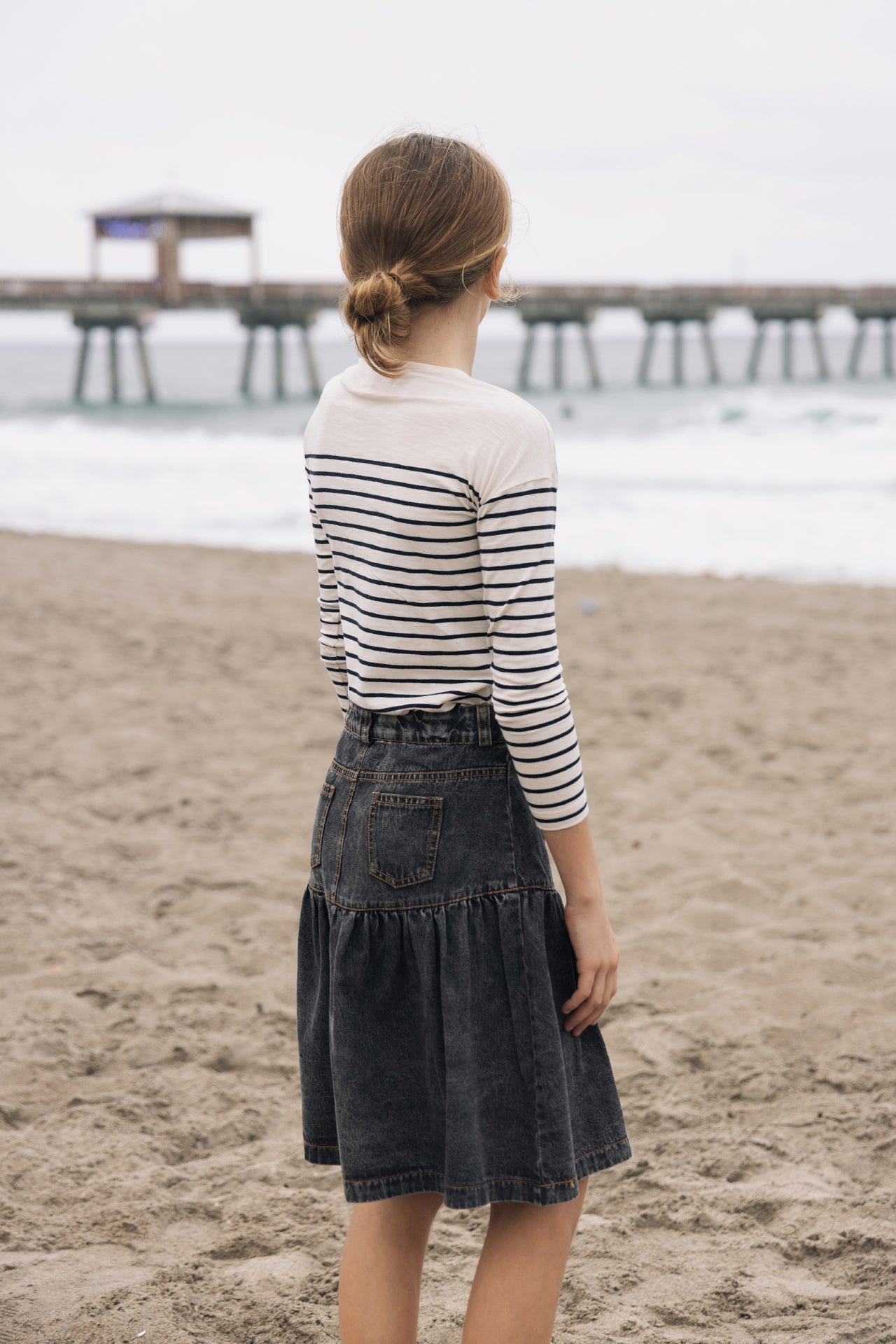 DENIM DROP YOKE FLAIRED SKIRT